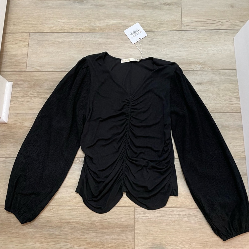 NEW Marie Oliver Ruched Front Black Women's Luce long sleeve Top size large NWT